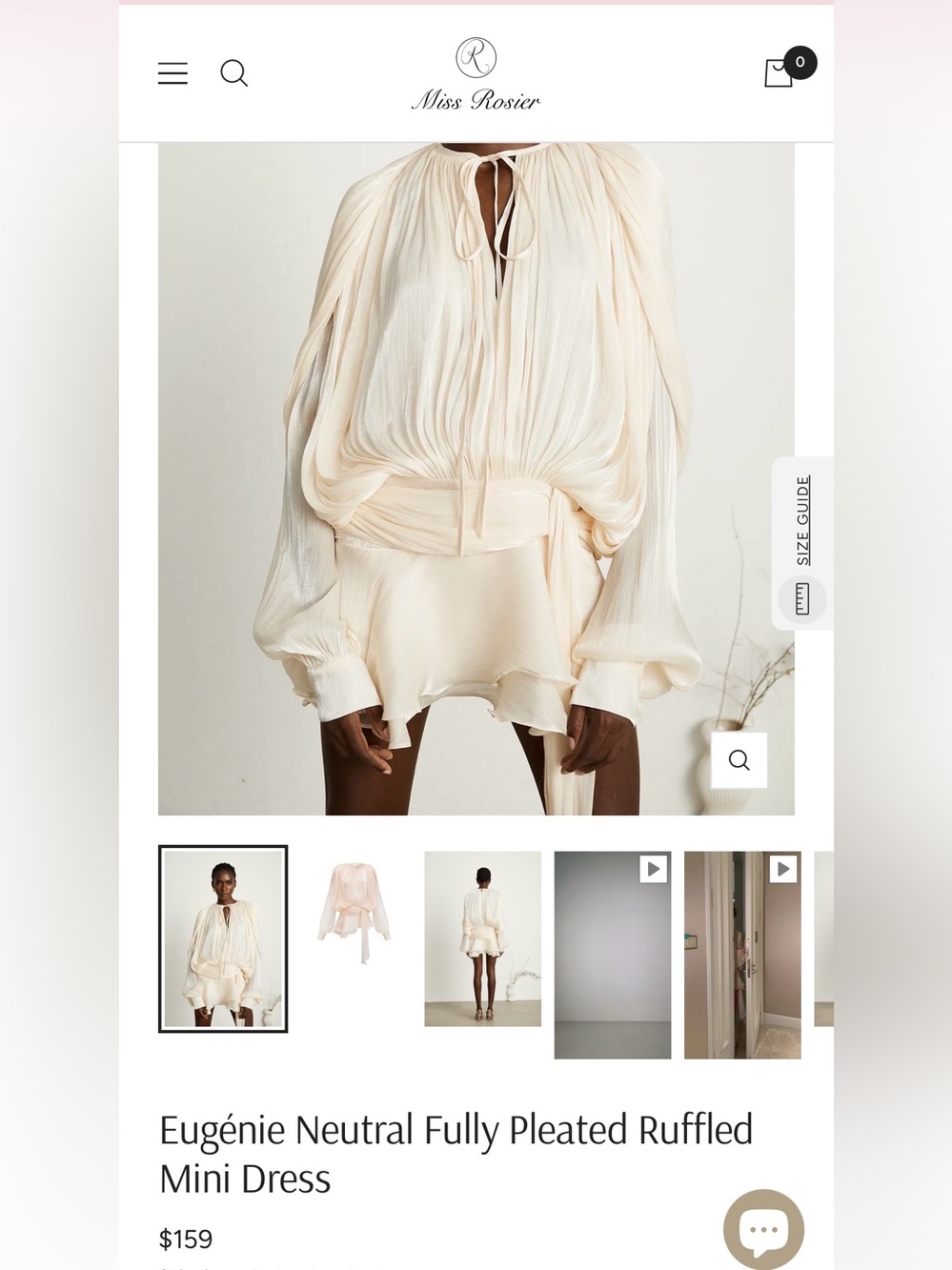 Miss Rosier Cream Pleated Ruffled Mini Dress